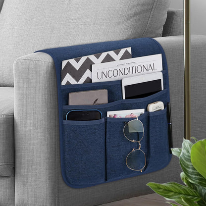 Teniux Remote Control Holder GRS Certified Armchair Caddy for Recliner Couch, Recycled Material Non-Slip Armrest Organizer with 5 Pockets for Magazine, Tablet, Phone, iPad (Dark Grey)