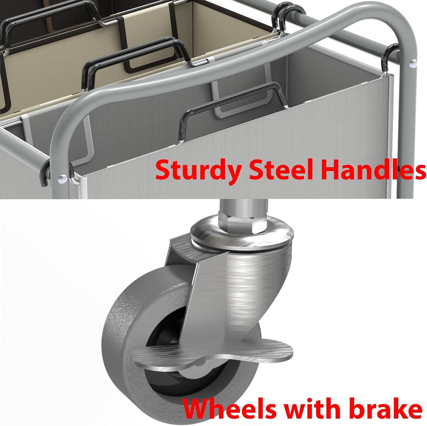 Simple Houseware Heavy Duty 3-Bag Laundry Sorter Rolling Cart, Dark Grey | Removable Bags and Lockable Wheels for Laundry Room Organization