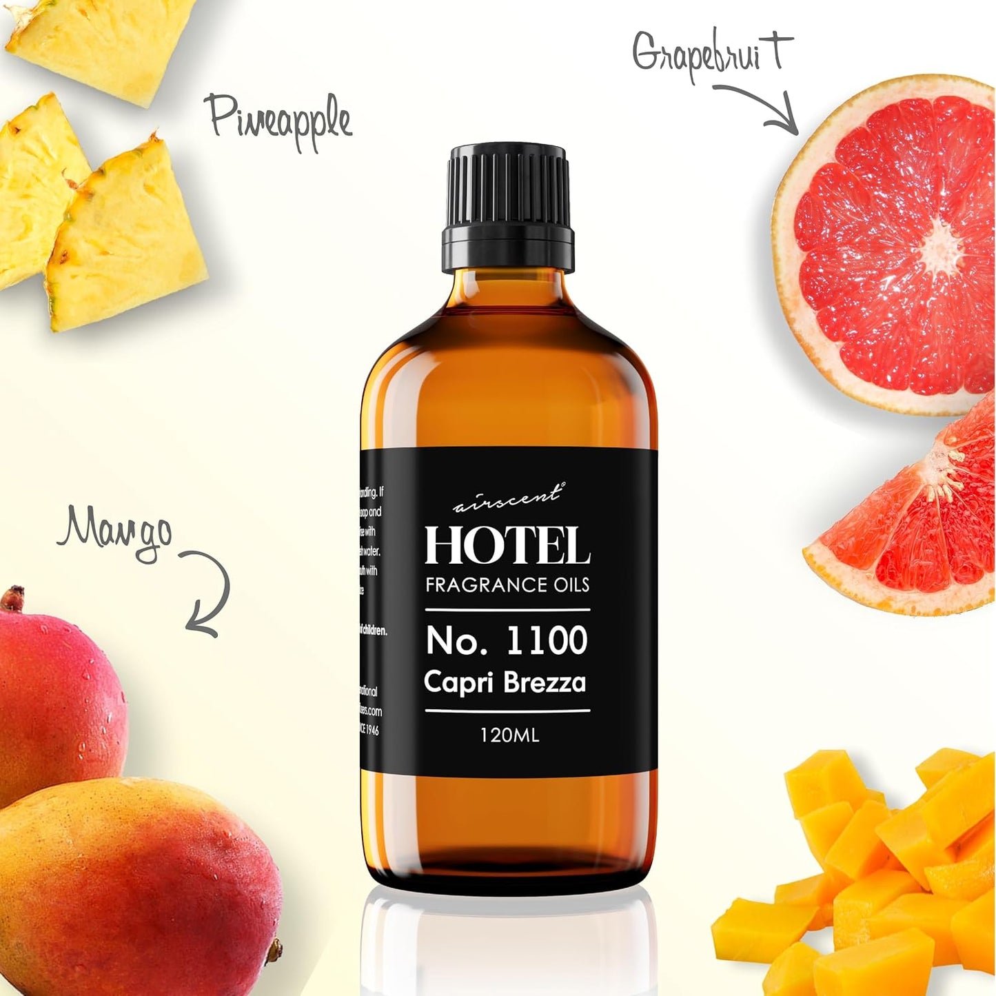 AirScent Capri Brezza Volcano-Inspired Diffuser Oil No. 1100-120 mL | Grapefruit Pineapple Mango - Premium Fragrance Oil for Ultrasonic and Waterless Diffusers and Crafting - 4 fl oz Glass Bottle
