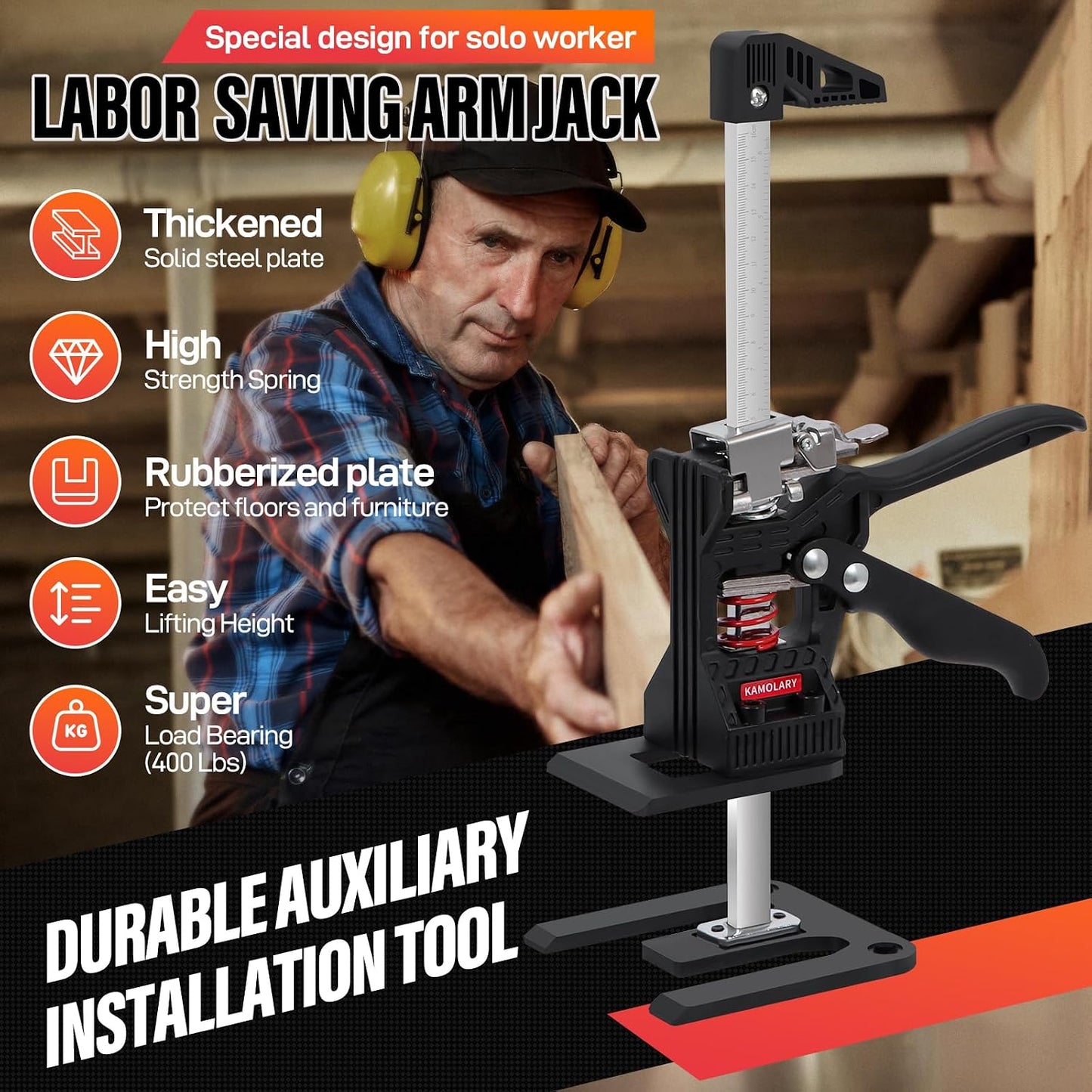 Drywall Lifter, Hand Furniture Lifter Tool, Furniture Jack, Labor Saving Arm Jack with Case, Precise Control Slow Descent, 12inch 400lb 2PCS