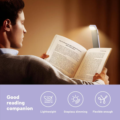 86lux Book Light, Rechargeable Reading Lights for Books in Bed | Ultralight Clip-on LED Bookmark Lamp with 3 Amber Colors & Stepless Dimming for Night Reading for Book Lovers, Ashen