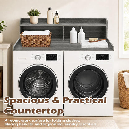 Royxen Laundry Countertop with 2-Tier Shelf Universal Fit, Washer and Dryer Countertop with Storage Space, Shelf Height 11.5 Inches, Solid Wood Core, Walnut
