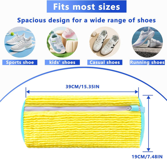 Reusable Shoe Washing Bag, 2-Pack Chenille Laundry Bag for Washer & Dryer. | Soft chenille fibers help deep clean sneakers while the hidden zipper keeps shoes secure and helps protect your washer.
