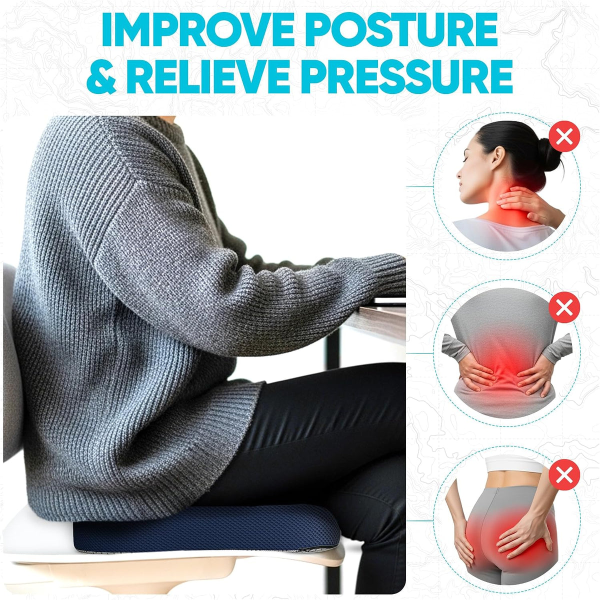 FORTEM Seat Cushion, Office Chair Cushion for Tailbone Sciatica Pain Relief