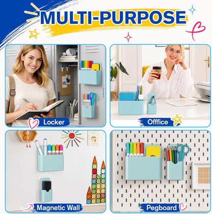 Magnetic Pen Holder, Magnetic Marker Holder, 4 Pack, White | Magnetic Cups for Dry Erase Markers, Pen Organizer for Whiteboard, Refrigerator, Locker, Cruise, Classroom, Office, School