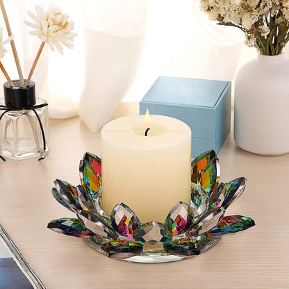 OwnMy Crystal Lotus Flower Candle Holder for Pillar Candles up to 3 Inch | Clear Lotus Flower Pillar Candle Holder Tea Light Holder, Glass Lotus Petal Votive Candle Stand for Wedding Party Home Decors