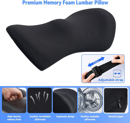 Lumbar Pillow, Memory Foam Lumbar Support Pillow for Office Chair and Car Seat, Ergonomic Streamline Back Pillow for Lower Back Pain Relief, Back Support Pillow for Sitting, Driving, Traveling