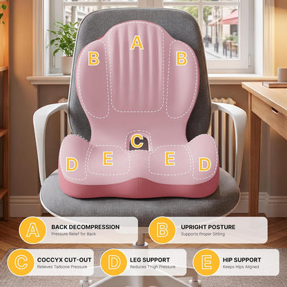 Ergonomic Seat Memory Foam Support Cushion for Back, Car Seat Back Support Cushion for Sciatica Tailbone Pain, Office Desk Chair Car Travel Seat Cushion (Pink)