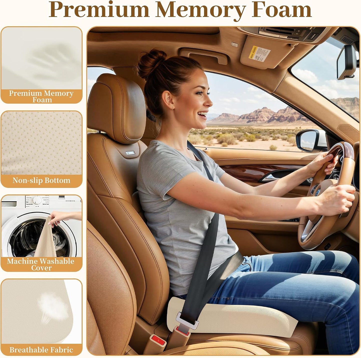 TranquilRelax Memory Foam Seat Cushion for Office Chair, 3-Inch, Black | Medium-firm Support for Long Sitting, Washable Mesh Cover, Non-slip Base, Perfect for Car Seats & Short Drivers