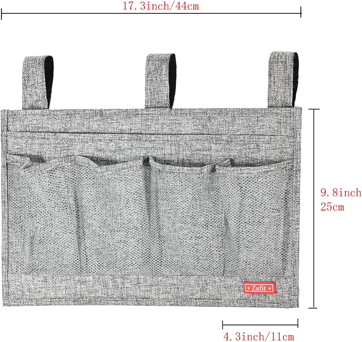 Zafit Linen Bedside Caddy, Bedside Storage Organizer for Hospital Beds, College Dorm Rooms or Baby Bed (4 Pockets-Black)