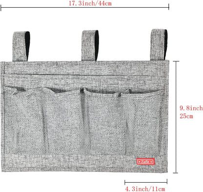 Zafit Linen Bedside Caddy, Bedside Storage Organizer for Hospital Beds, College Dorm Rooms or Baby Bed (4 Pockets-Black)
