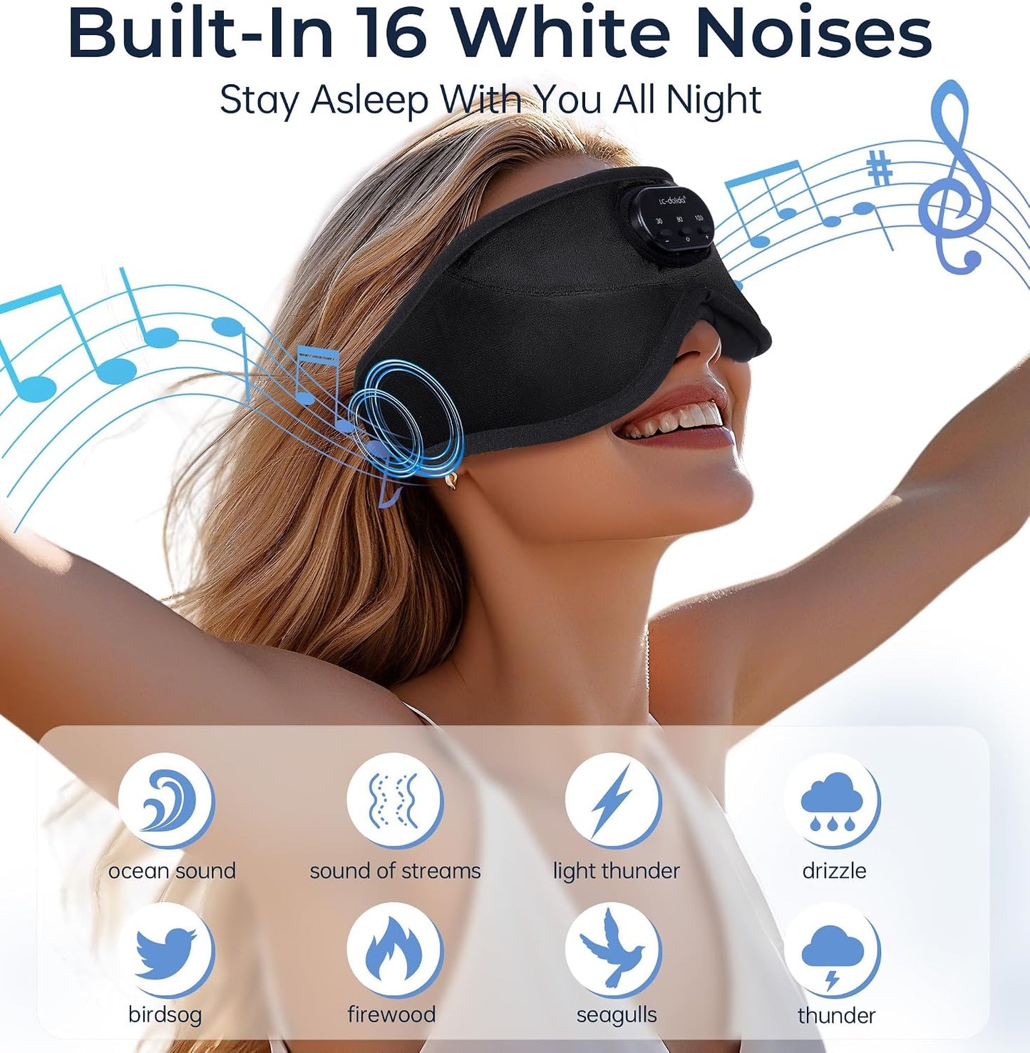 LC-dolida Sleep Headphones, White Noise Bluetooth Sleep Mask 3D Breathable Wireless Eye Mask for Timing, Sleep Mask with Bluetooth Headphones for Side Sleepers Travel Yoga, Cool Gadgets for Women Men