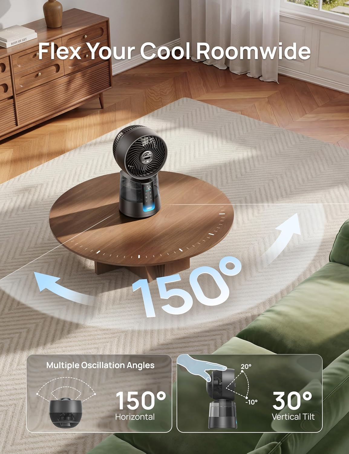 DREO TurboCool Misting Fan 516, 5℉ Drop Cooling Fans that Blow Cold Air | 150°+30° Omni-directional Oscillating, Evaporative air cooler, 26 ft/s Wind, Ultrafine Mist, 20dB, 6 Speeds 2 Modes, White
