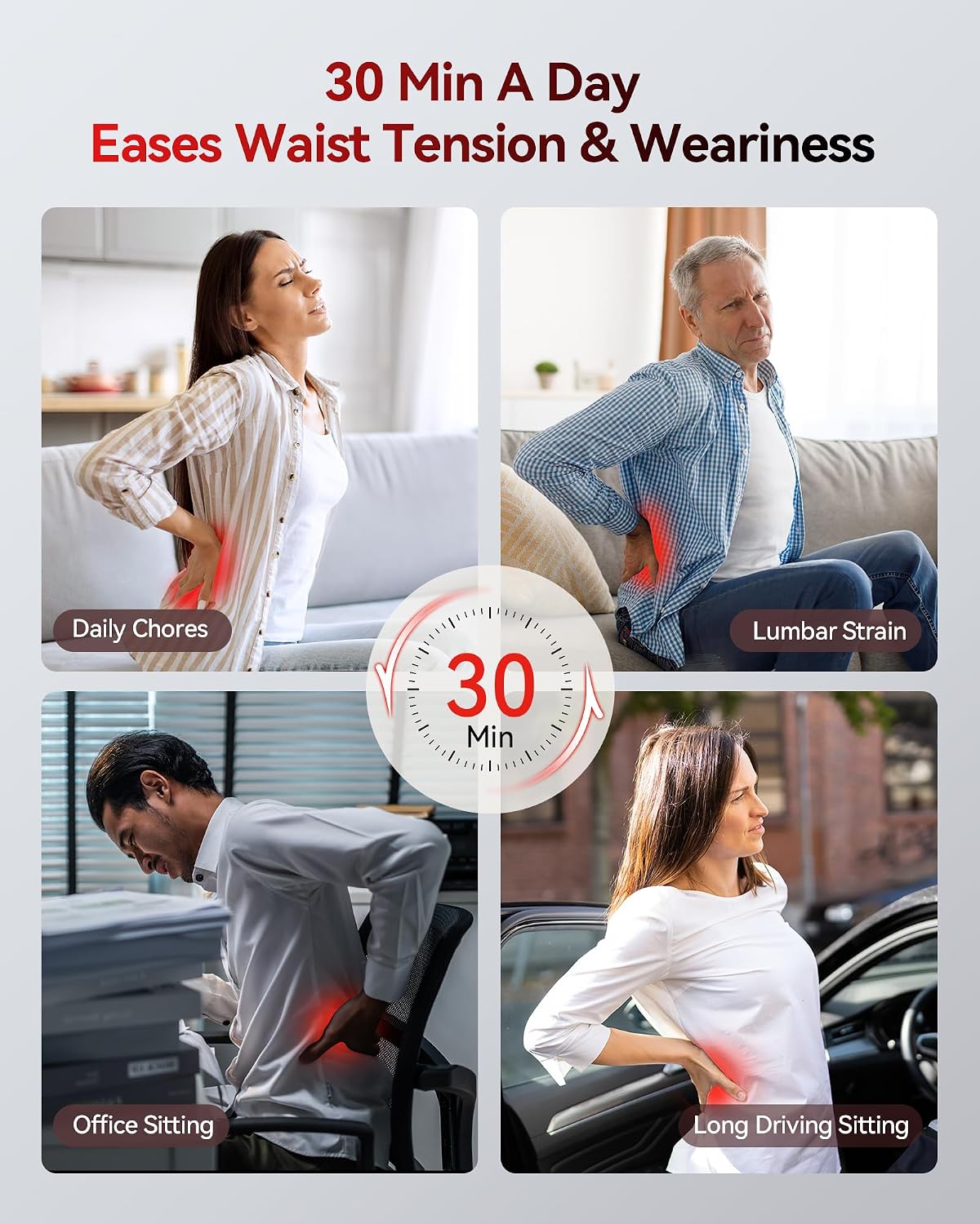 FliKEZE 4-in-1 Lumbar Massager with Red Light 650/850nm Cordless 5000mAh | Lumbar Support Pillow Lower Back Massager with Vibration, Airbag Traction & Heating for Back & Waist Comfort, FSA Eligible