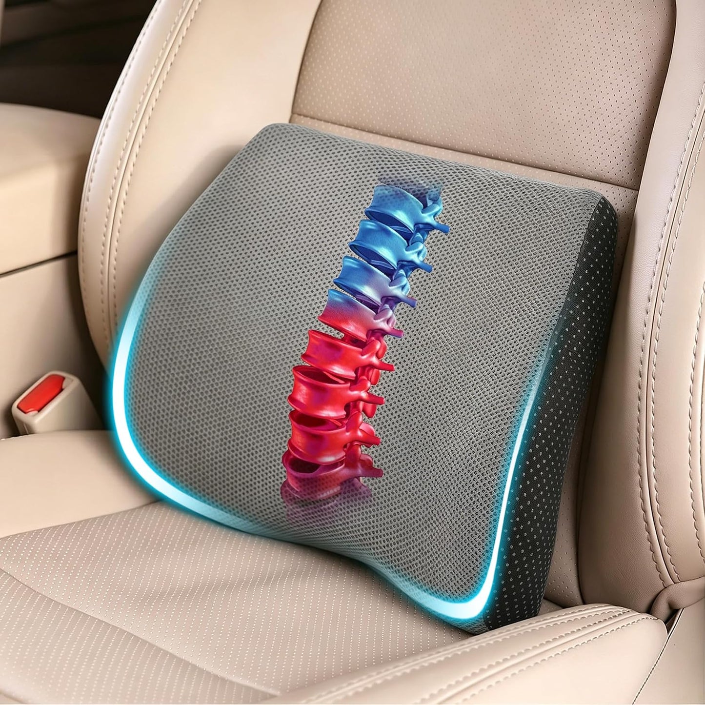 Lumbar Support Pillow for Car & Office Chair - High-Density Memory Foam Back Cushion for Sciatica & Lower Back Pain Relief - Non-Slip Support for Long Commutes & Desk Workers (Black)
