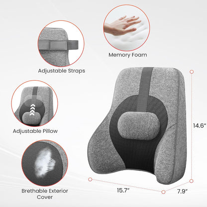 COMFIER Lumbar Support Cushion with Kneading Massage, Heat & Vibration, Ergonomic Back Support Pillow for Office Chair, Seat & Sofa Adjustable Comfort, Gray