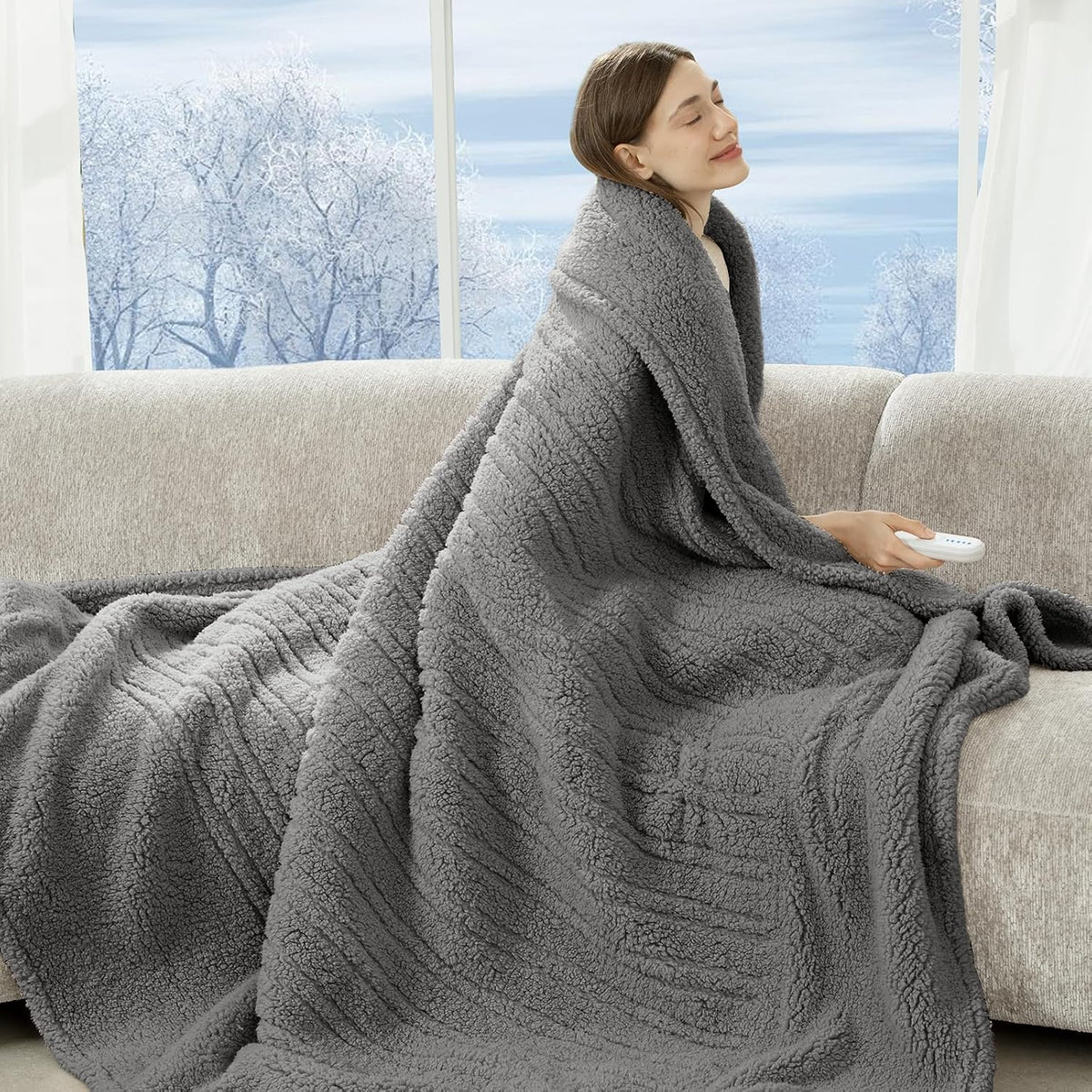 Heated Throw Blanket 50"X60", Soft Sherpa, 4 hrs Auto Shut Off