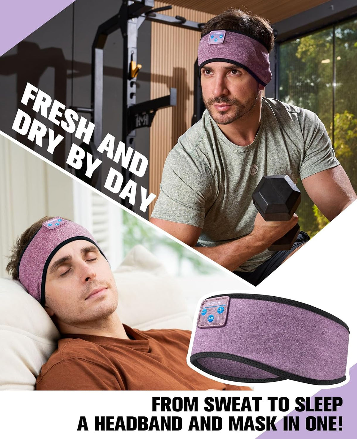 Voerou Sleep Headphones Bluetooth 5.4 Headband, Breathable Sports Headband Sleeping Headphones Eye Mask Music Earbuds, Perfect for Sleep Exercises Workout Yoga Travel, Cool Tech Gadgets Gifts for Men