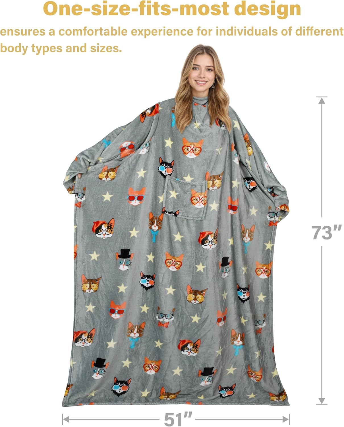 Catalonia Wearable Blanket with Sleeves for Women & Men, Fleece Wrap Throw | Cozy Sleeve Design for Hands-Free Comfort, Perfect for Reading, TV Time & Relaxing, Christmas & Birthday Gift