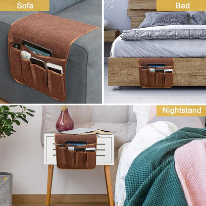 Sofa Armrest Organizer Non-Slip Remote Control Holders for Recliner Couch Chair Armchair Caddy with 5 Pockets for Table,Cell Phone,Ipad,Magazines,Books (Black, 13 x 35 Inch)