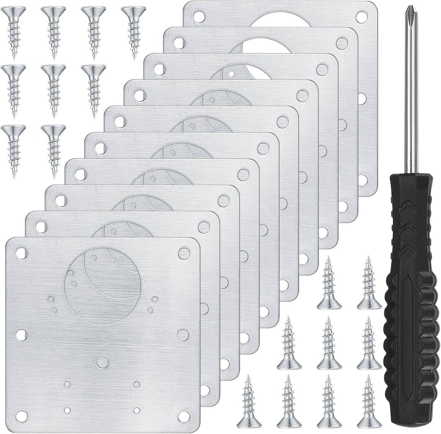10 Pcs Cabinet Hinge Repair Plates Kits,Kitchen Cupboard Door Hinge Repair | repair plate,Stainless Steel Hinge Repair Fixing Bracket Plate Kit with Screws/Screwdriver for Kitchen Furniture CabinetDoor