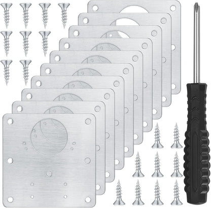 10 Pcs Cabinet Hinge Repair Plates Kits,Kitchen Cupboard Door Hinge Repair | repair plate,Stainless Steel Hinge Repair Fixing Bracket Plate Kit with Screws/Screwdriver for Kitchen Furniture CabinetDoor