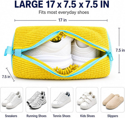 Shoe Washing Machine Bag: Shoes Come Out Clean & Protected during Washing | 2PC Laundry Shoe Bag for Washer and Dryer, Auto-Lock Zipper, Chenille Microfiber Lining, 17 x 7.5 inch, Durable, Yellow