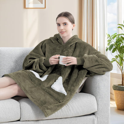 Wearable Blanket Hoodie, Oversized Sherpa Fleece Sweatshirt Blanket with Giant Hood Pocket and Sleeves for Adult, Warm & Cozy Grey Blanket Gifts for Women