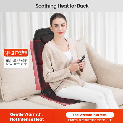 COMFIER Vibration Back Massager with Heat, 10-Motor Massage Seat Cushion for Chair, Graphene Heated Massage Chair Pad for Back, Lumbar & Thighs, 5 Modes, 3 Intensities, Home Office Recliner Gift
