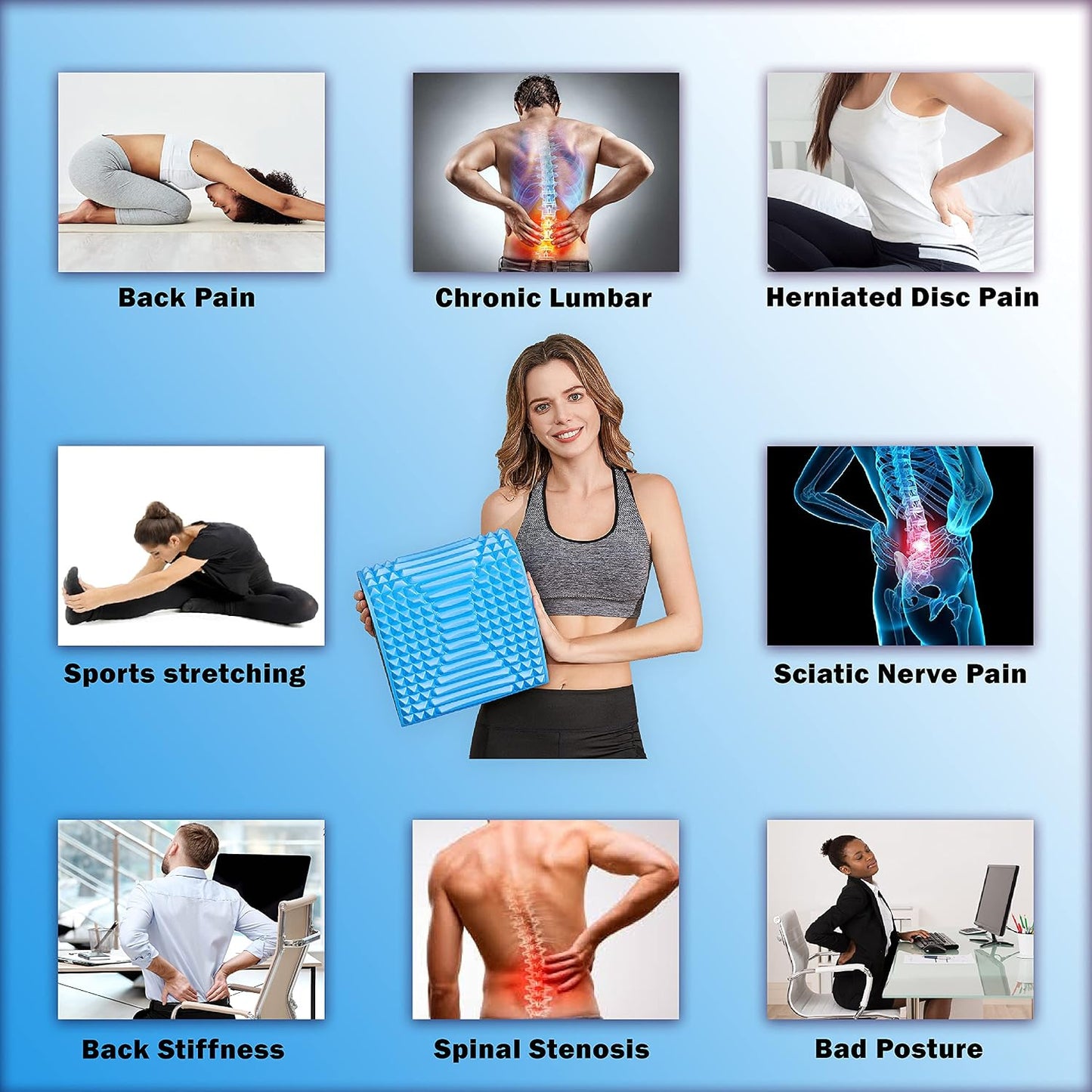 Back Stretcher Pillow – Pain Relief for Lower Back, Lumbar Support, Posture Correction, Sciatica Aid, Orthopedic Design, Easy to Use at Home, Office, or Anywhere, Orthopedist Recommended