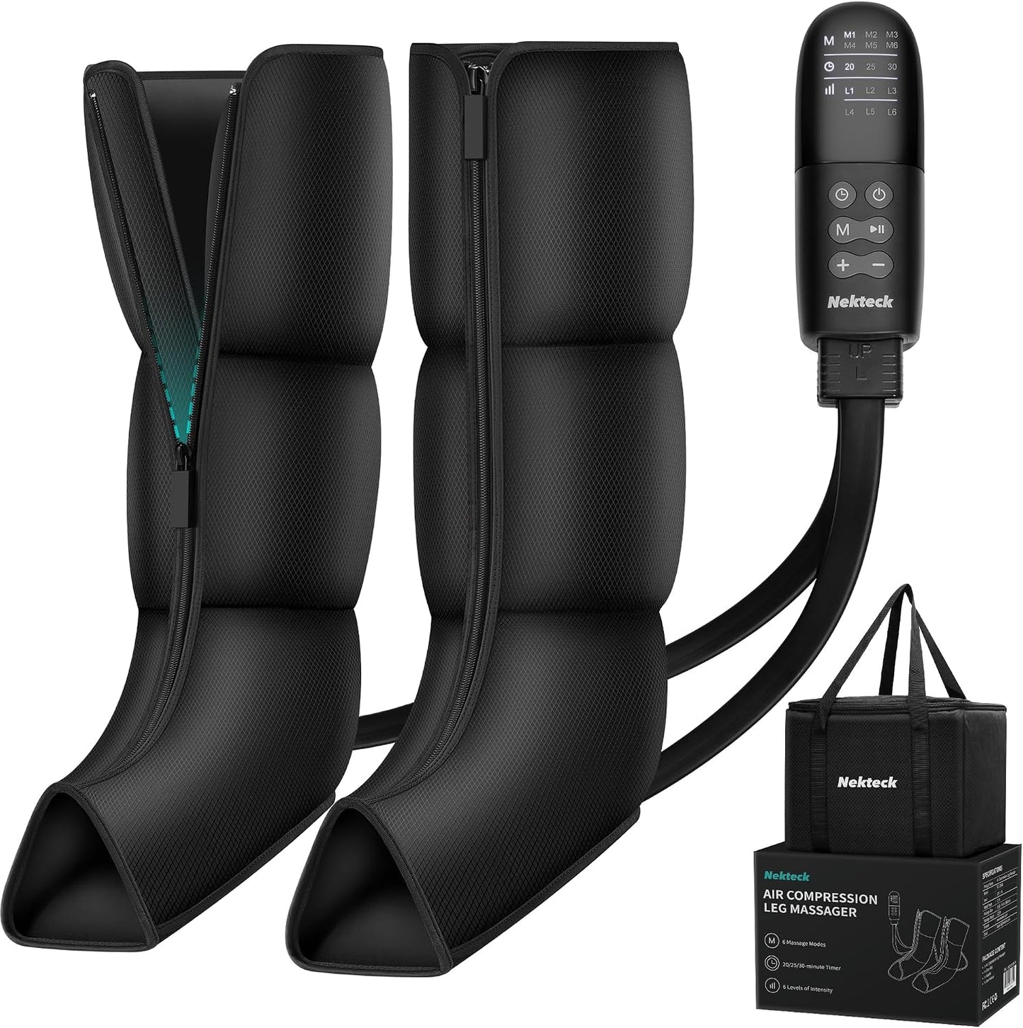 Nekteck Leg Compression Massager with Heat for Circulation and Pain Relief | Full Leg Air Compression Boots, 2 Heats, 6 Modes, 3 Intensities, Zipper Design, HSA Eligible Gifts for Women Men Athletes Gym