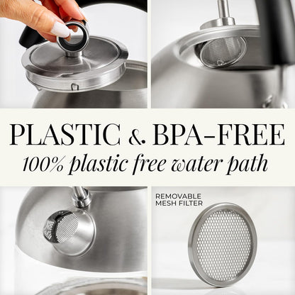 Styled Settings Stainless Steel Electric Kettle with Temperature Control | BPA and Plastic Free Electric Kettle with Keep Warm Function, Borosilicate Glass -1500W Hot Water Boiler with Digital Display