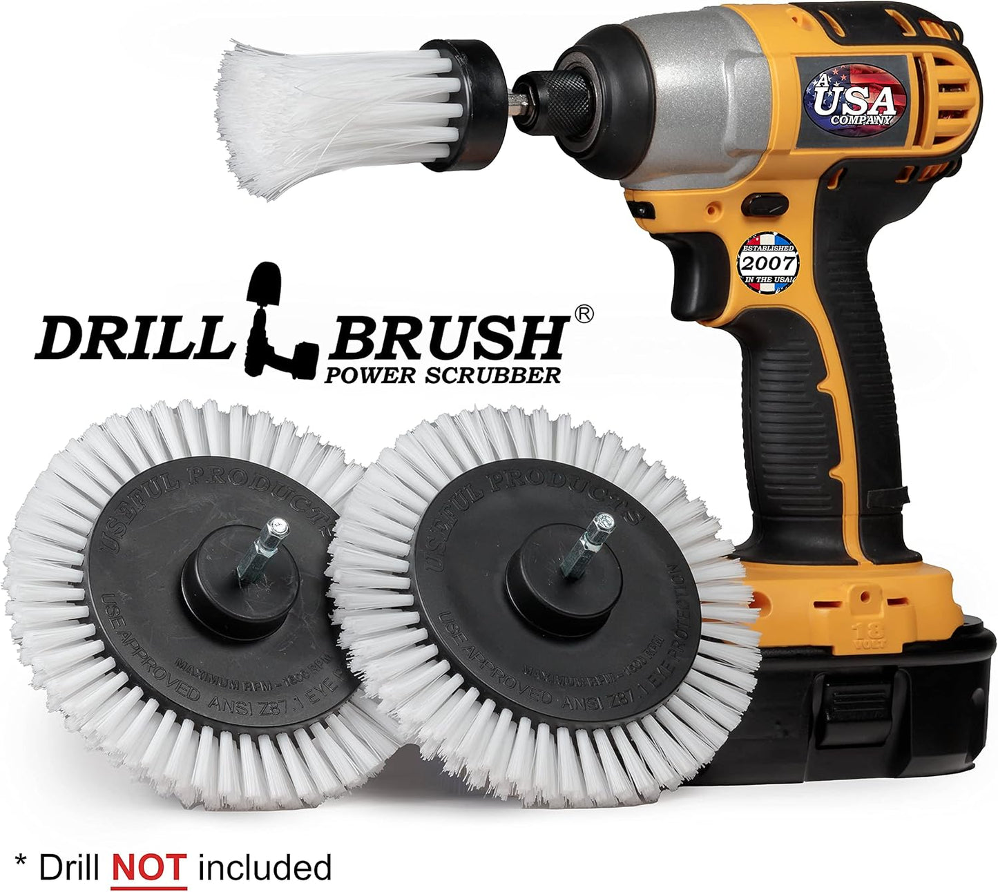 Tile and Grout Cleaning Drill Brush Set - Bathroom Scrub Brush for Drill | 3 pack Drill Brush Power Scrubber Cleaning Brush Yellow Medium Stiffness - Shower Floor Scrub Brush for Drill - Crevice Brush