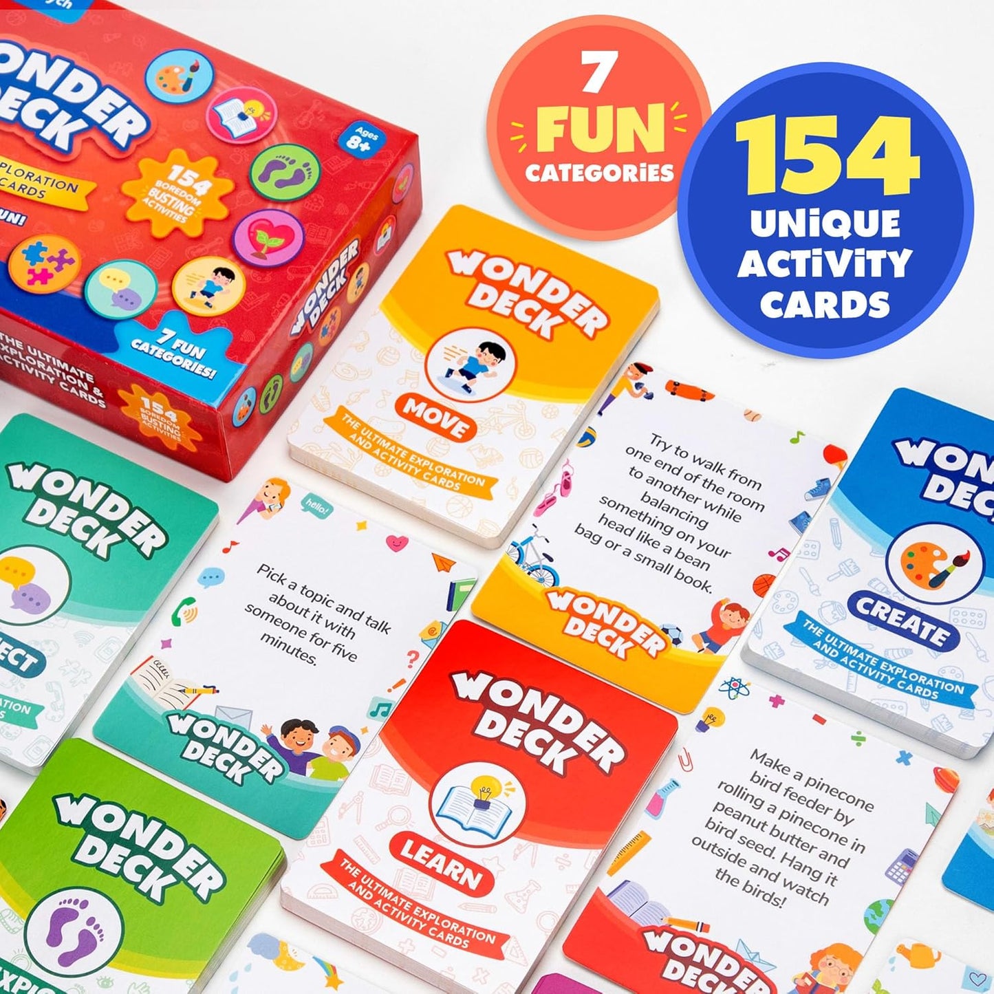ThinkPsych WonderDeck - 154 Independent Activities for Kids | Educational Card Deck | STEM - Science, Creative Arts & Movement Play | Gift for Boys & Girls | Boredom Buster