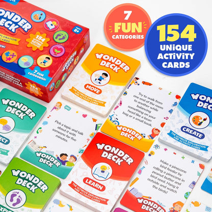 ThinkPsych WonderDeck - 154 Independent Activities for Kids | Educational Card Deck | STEM - Science, Creative Arts & Movement Play | Gift for Boys & Girls | Boredom Buster