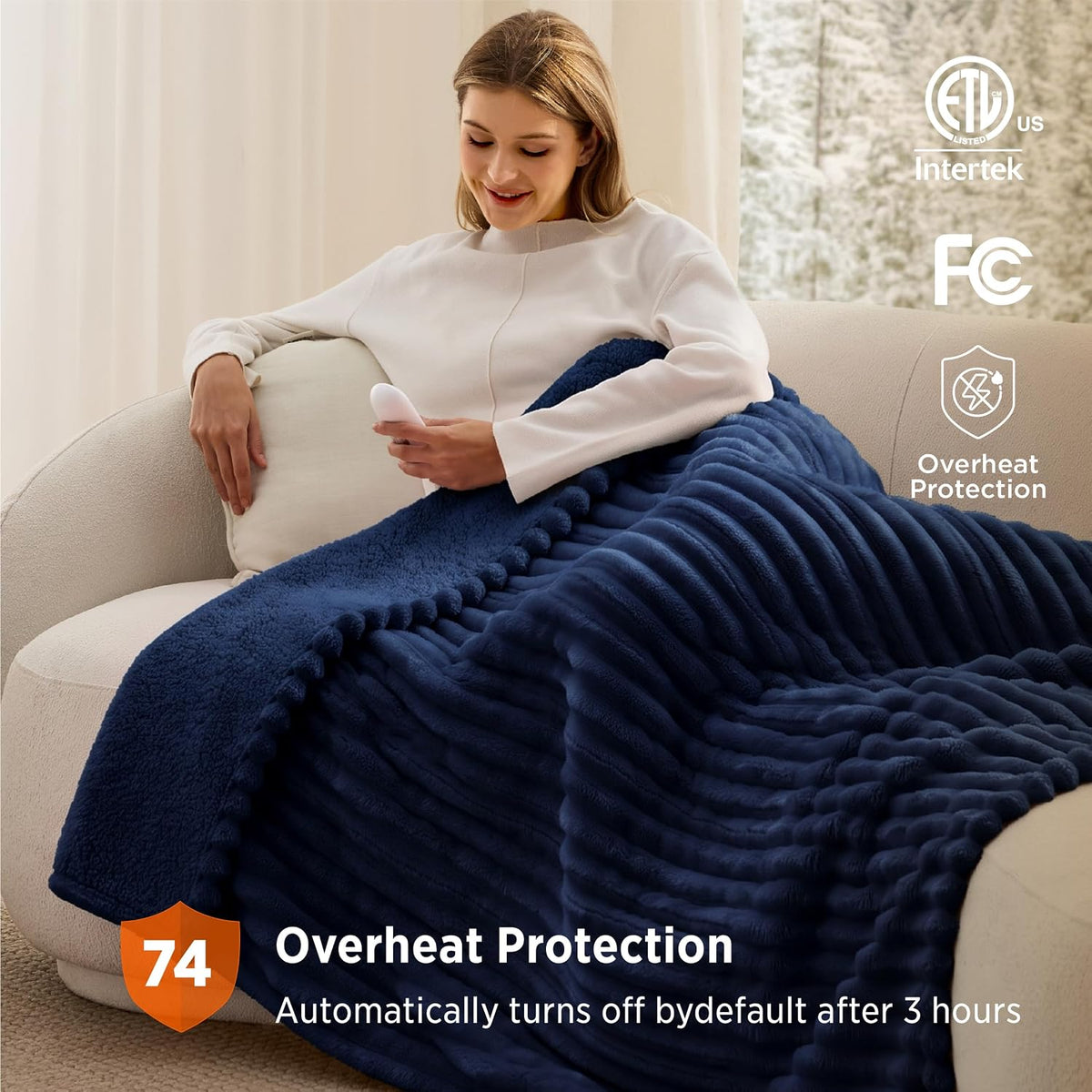 Bedsure Heated Blanket Electric Throw - Thick Striped Fast Heating Electric Blanket with Preheat Function, 6 Heat & 6 Timer (Up to 10H), 8H Auto Off, ETL Certified, Gifts for Women (50"x60", White)