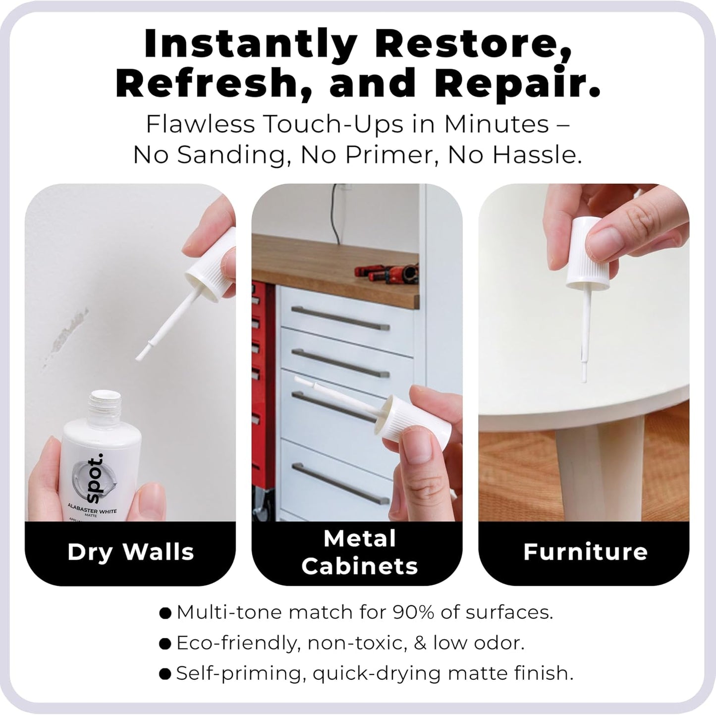 spot. Touch-Up Paint | Matte Finish for Cabinets, Walls, Doors & Furniture | Multi-Tone Beige Repair Kit | Quick-Dry, Self-Priming, Low-Odor, Eco-Friendly | No-Sanding or Primer Needed | 3 Pack