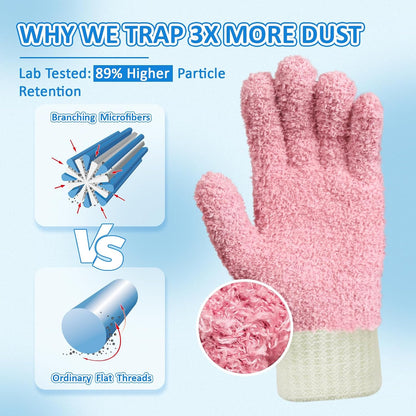MIG4U Microfiber Dusting Gloves House Cleaning Glove for Blinds, Windows, Shutters, Furniture, and Car, Reusable Lint-Free Blue 1 Pair S/M