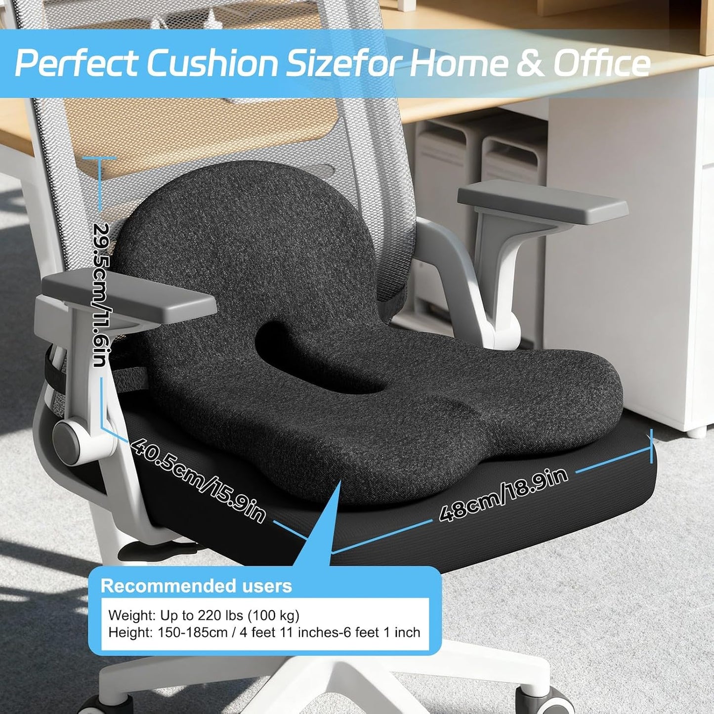 Truck Driver Seat Cushion, Memory Foam L-Shaped Ergonomic Cushion for Office Chairs, Comfort & Support for Long Sitting