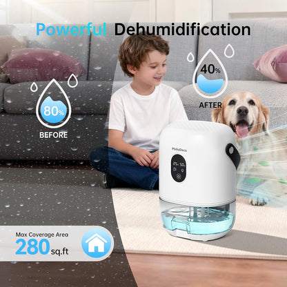 PHILODECO 35 OZ Dehumidifiers for Home(280 sq.ft), Ultra Quiet 25 dB for Bedroom & Bathroom with Auto Shut Off, Small Dehumidifiers for Closet, RV & Basement, 7 Colors LED Light, White