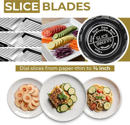 Gramercy Handheld Mandoline Slicer for Kitchen - Stainless Steel Veggie & Fruit Slicer with 4 Blades - Slicer, Julienne & Grater, Cut Resistant Safety Glove & Cleaning Brush Included, Dishwasher Safe