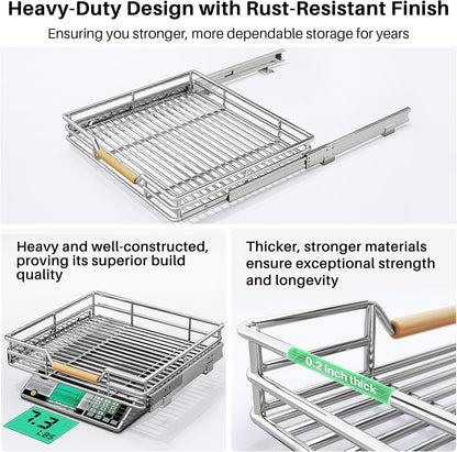 Pull out Cabinet Organizer, 15"W X 21"D, Heavy Duty Smooth Sliding Under Cabinet Shelves for Pots and Pans, Full-Extension Roll out Drawers, Slide out Organization for Home Kitchen Pantry