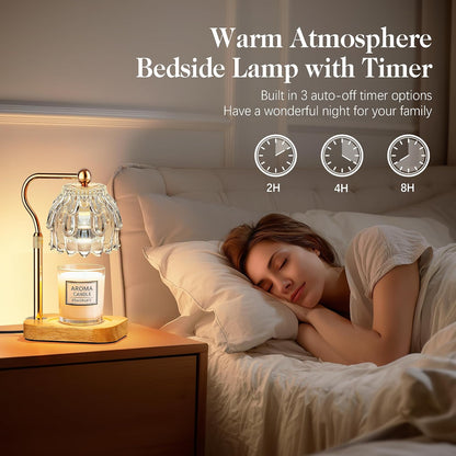Candle Warmer Lamp with Timer Dimmer, Modern Wax Warmer for Scented Wax Jar Candle Warmer with 2 Bulbs, Adjustable Height Glass Lamp for Gifts for Women, Home Decor, Gold Amber
