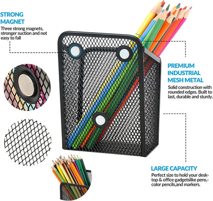 UCYCAZ Magnetic Pen Holder,Single Magnetic Pencil Locker Holder Organizer | Strong Magnets Mesh Marker Holder,Locker Accessories,Writing Utensil Storage Organizer,Pen Basket for Whiteboard,Refrigerator