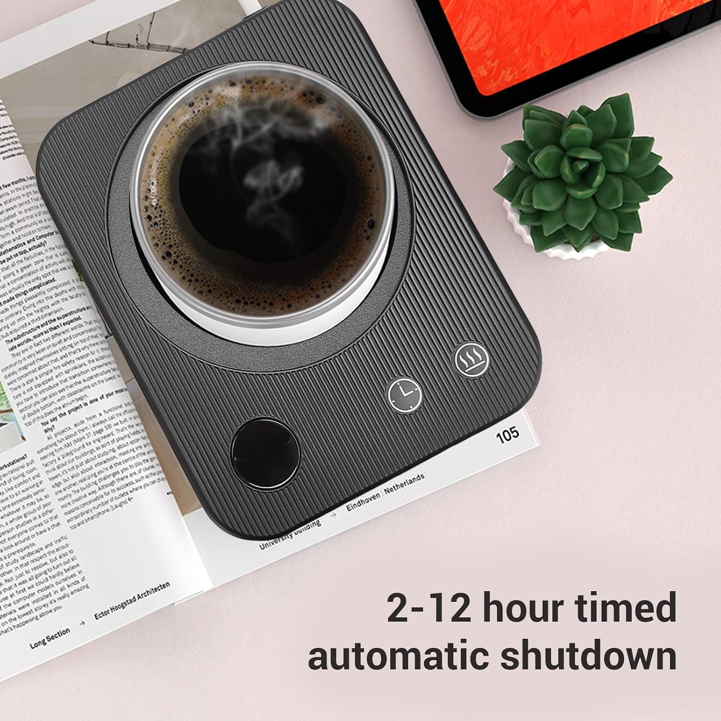 Fockety Mug Warmer, Auto Shut Off Electric Cup Warmer with 4 Temperature Control, 2-12H Timer, Large Heating Panel Smart Coffee Warmers with Insulation Pad for Tea Beverage Milk (US Plug 110V)
