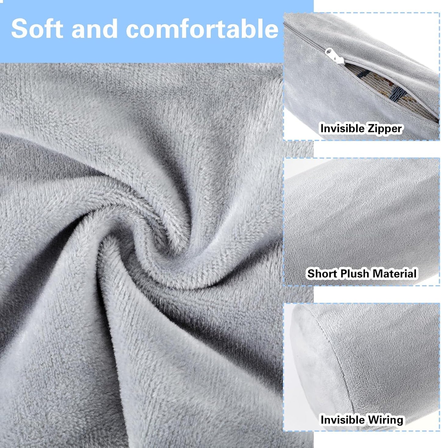 Prasacco 2 Pack Neck Roll Pillowcases, 17x4 Inch Cylindrical Pillowcases with Zipper for Home Decor (Grey)