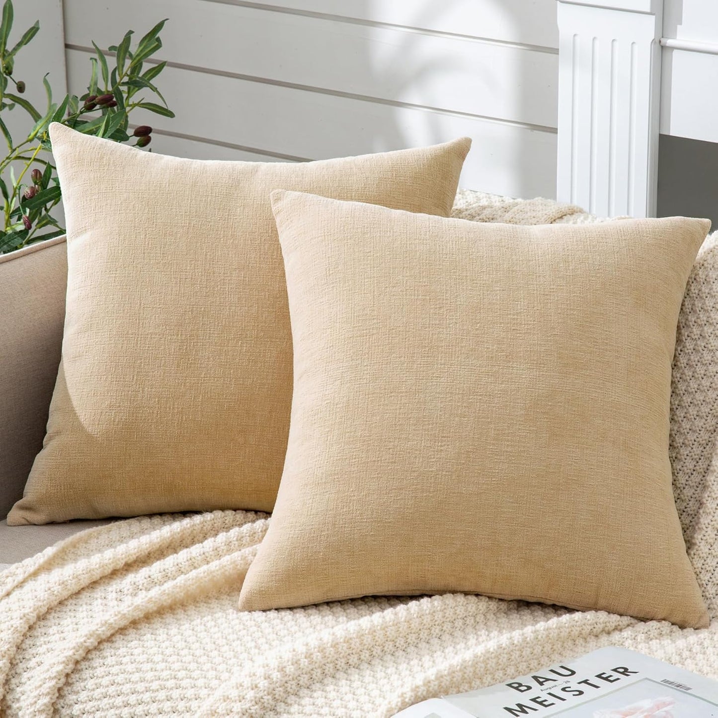 GAWAMAY Lumbar Support Pillow Decorative Rectangle Throw Pillow Covers 12"x20" Inch Set of 2, Soft Chenille Fall Pillowcase for Living Room Bedroom Sofa Couch Cushion Cover Grey 30x50cm (No Insert)