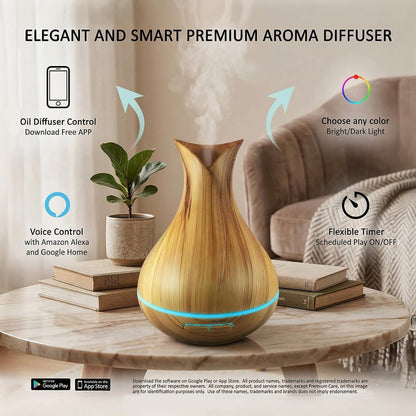 Sierra Modern Home Smart WiFi Humidifier - Aromatherapy Essential Oil Diffusers with App Control & Voice Control - Works with Alexa & Google Home - 400ml Ultrasonic Diffuser & Humidifier - Dark Brown