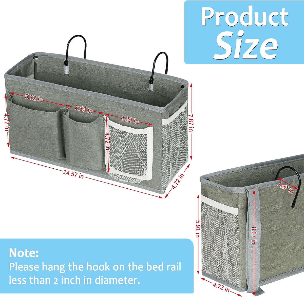 Lilithye Bedside Caddy, Bedside Storage Bag Hanging Organizer for Bunk Bed