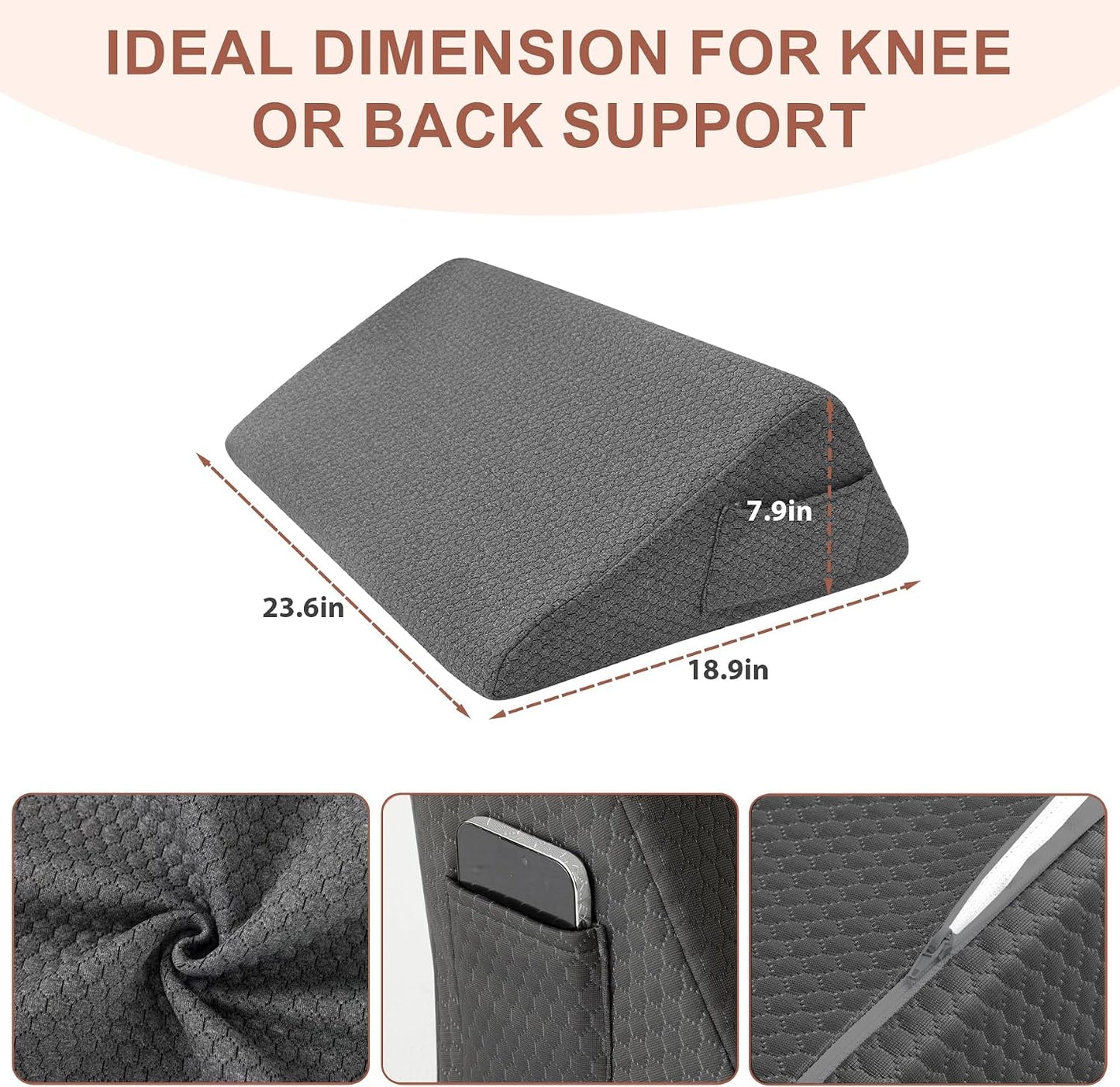 Bedluxe Knee Pillow for Back Sleeping, Leg Pillow Knee Wedge Pillow, Memory Foam Wedge Pillows for Legs Post Surgery, Triangle Pillow for Knee Support, Leg Elevation, Knees Hip Back Pain Relief, White